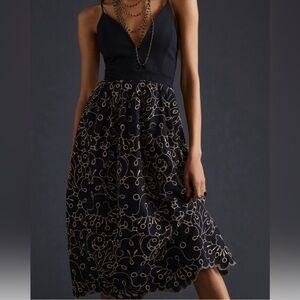 Anthropologie Maeve Gold Eyelet Midi Dress